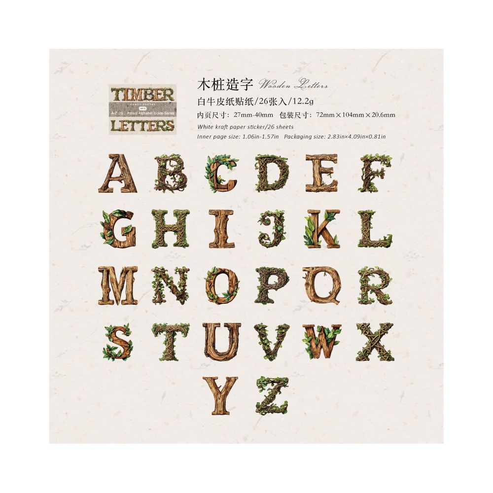 Nature English Forest Alphabet Series Paper Stickers 26pcs 6 Variants