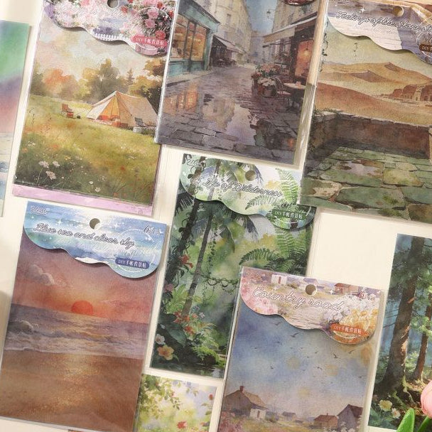 Nature Background Scenery Wenlan Washi Stickers Set 6pcs 6 Variants image 0