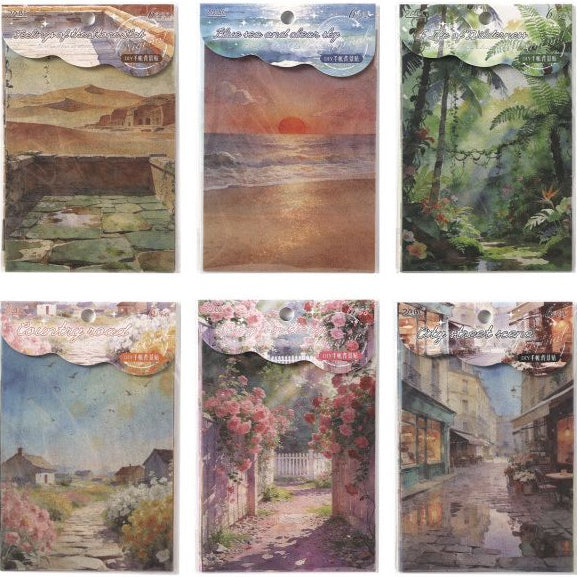 Nature Background Scenery Wenlan Washi Stickers Set 6pcs 6 Variants image 4