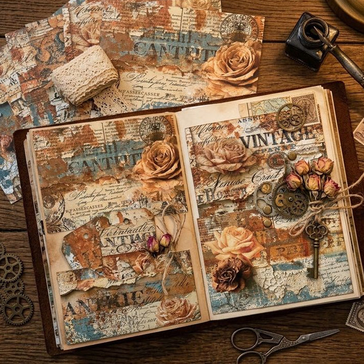 Vintage Patterned Brown Rose Series Material Background Paper A5 8pcs image 1