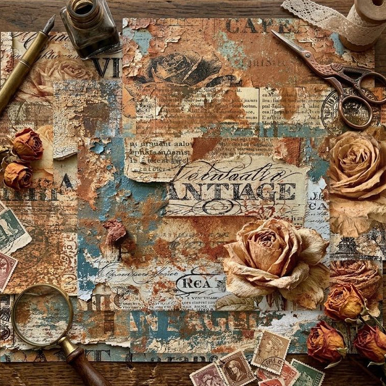 Vintage Patterned Brown Rose Series Material Background Paper A5 8pcs image 3