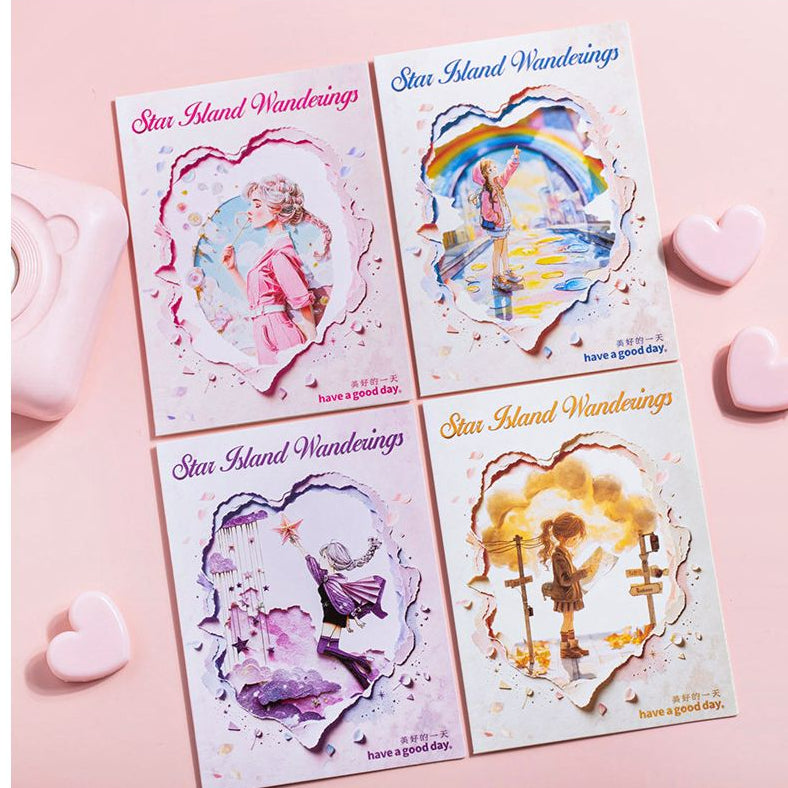 A Beautiful Day Sticker Pack Starry Night Wanderings Series 4 Original Healing Character Gold Foil Stamping Stickers image 0