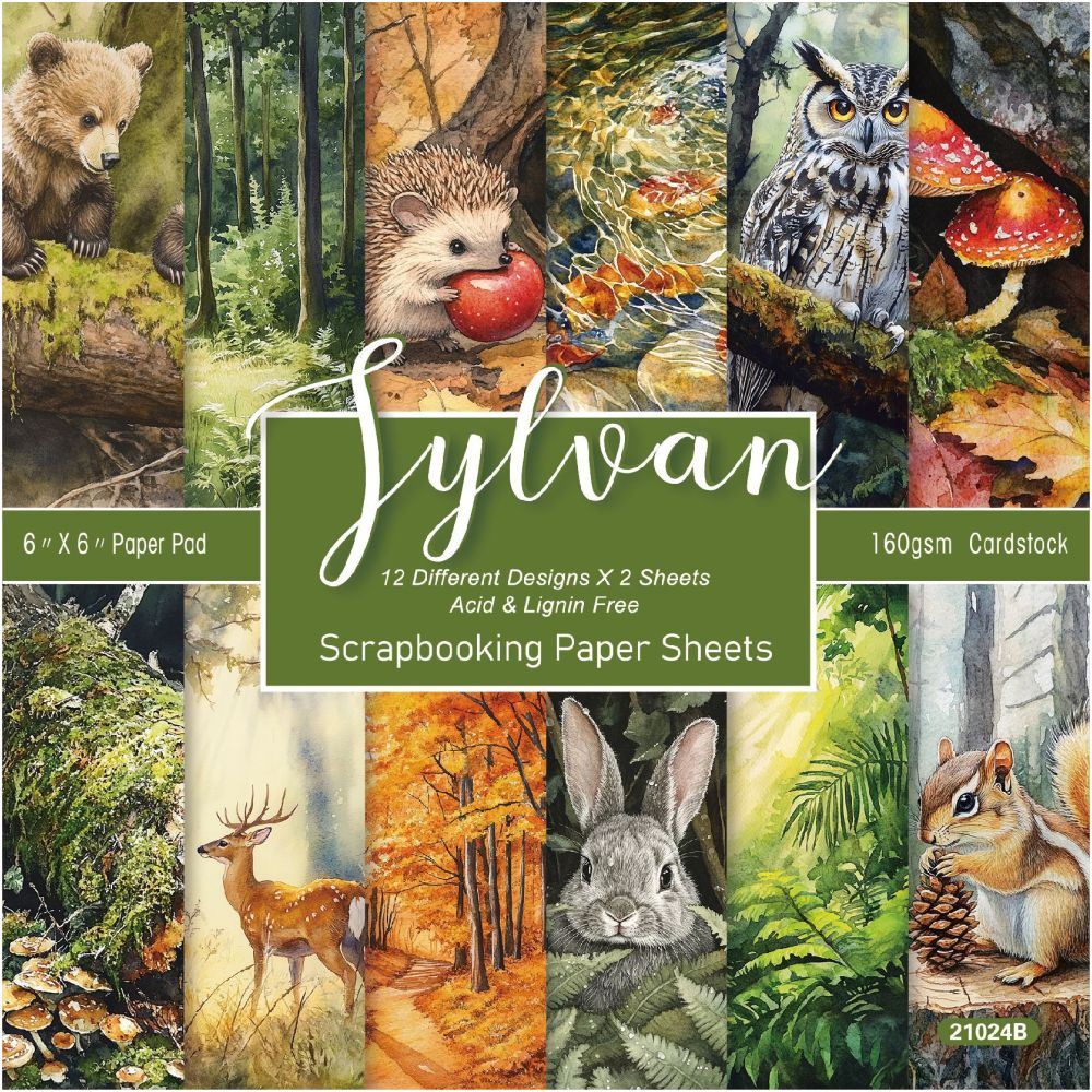 Animals From Forest Material Paper 12 Designs 24 Sheets 15cm x 15xm image 0