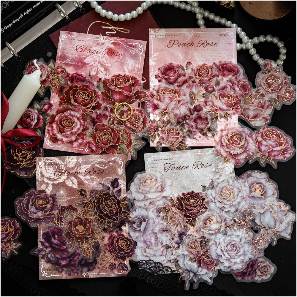 3D Floral Rose Series PET Stickers 20psc 4 Designs image 1