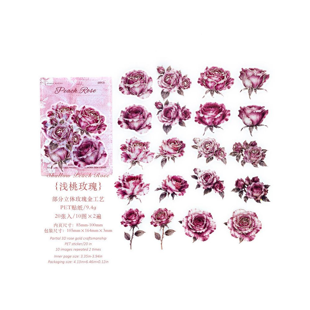 3D Floral Rose Series PET Stickers 20psc 4 Designs