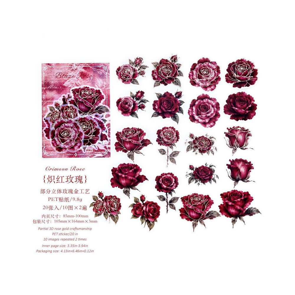 3D Floral Rose Series PET Stickers 20psc 4 Designs