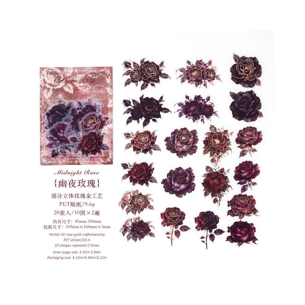 3D Floral Rose Series PET Stickers 20psc 4 Designs