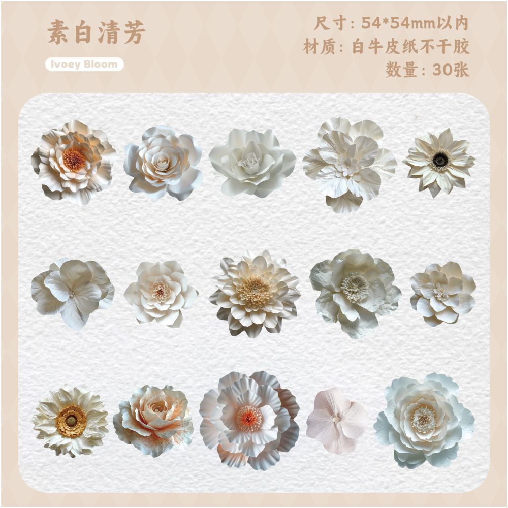 Blossom Notes Series Paper Stickers 30psc 6 Designs