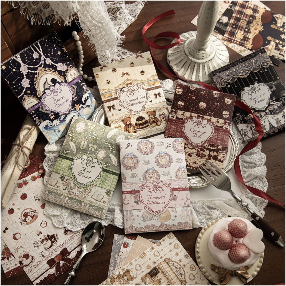 Rococo Tea Party Series Material Paper 14cm x 10cm 30 Sheets 6 Designs image 0