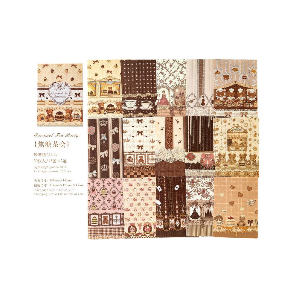 Rococo Tea Party Series Material Paper 14cm x 10cm 30 Sheets 6 Designs