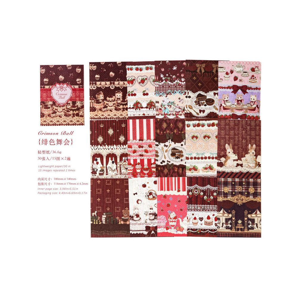 Rococo Tea Party Series Material Paper 14cm x 10cm 30 Sheets 6 Designs