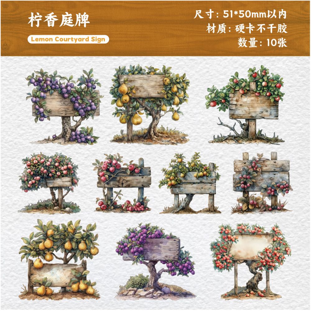 Garden Wood Note Series Paper Stickers 10psc 6 Designs
