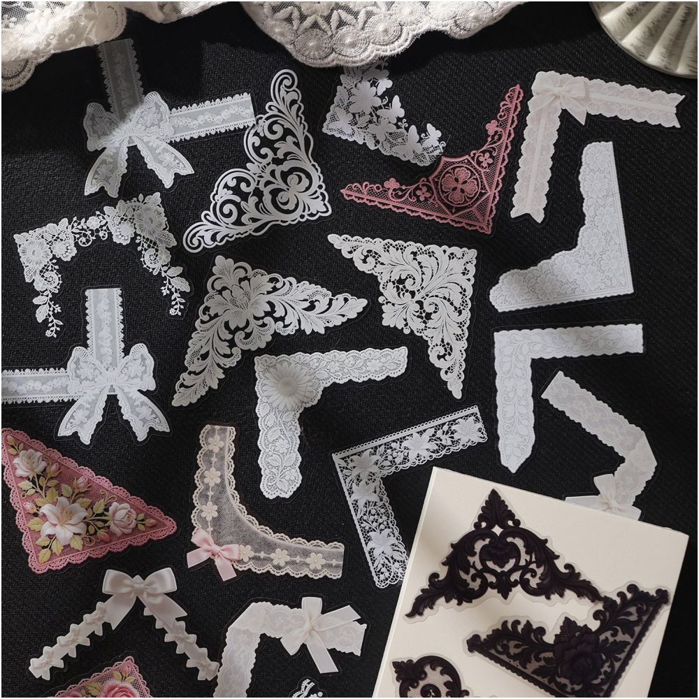 Corner Flower Lace Series PET Stickers 32psc 6 Designs image 2