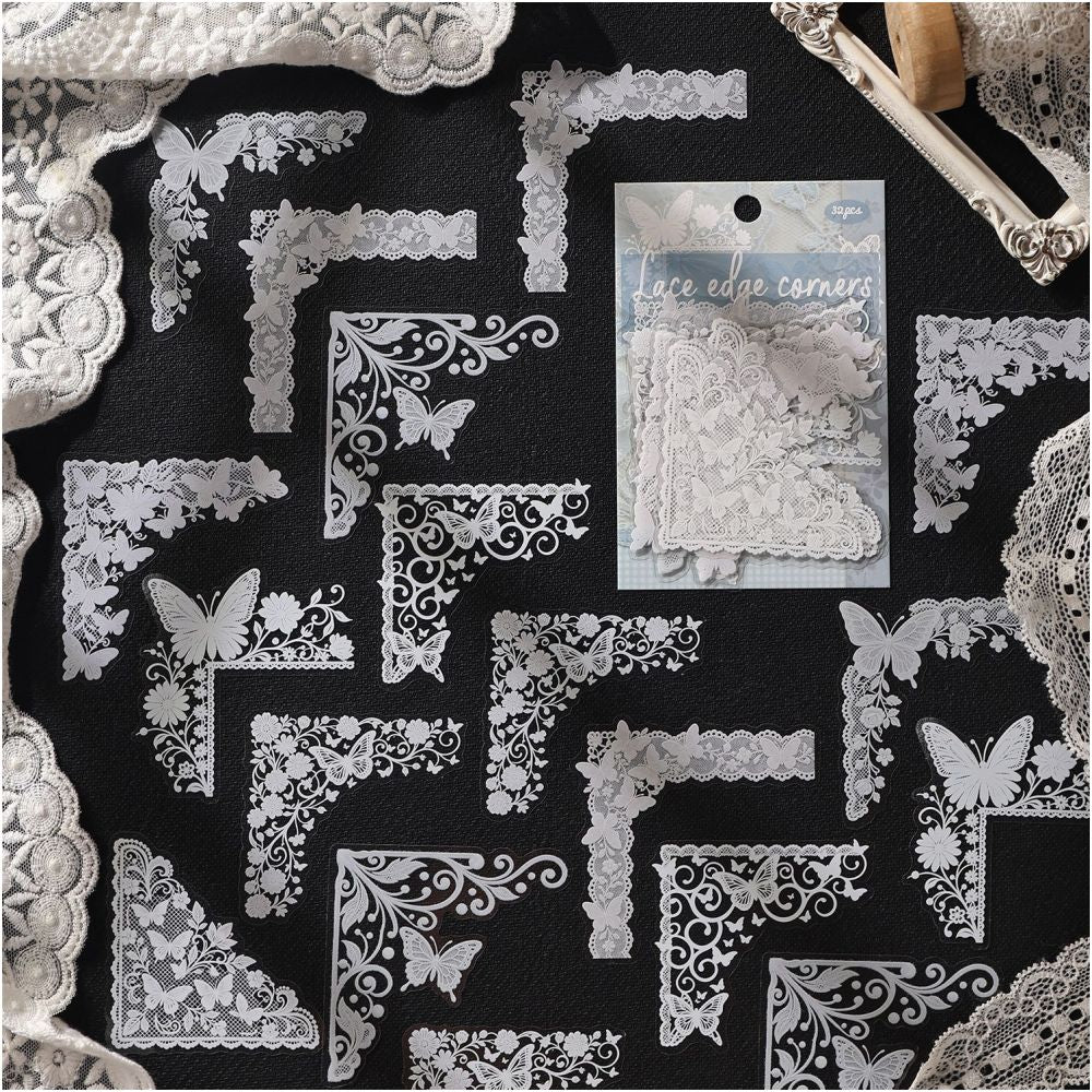 Corner Flower Lace Series PET Stickers 32psc 6 Designs image 4