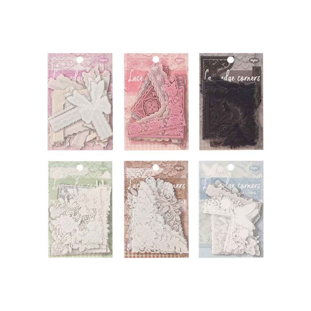 Corner Flower Lace Series PET Stickers 32psc 6 Designs image 1