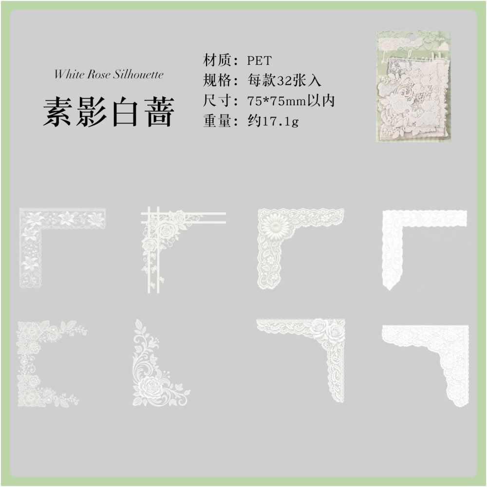 Corner Flower Lace Series PET Stickers 32psc 6 Designs