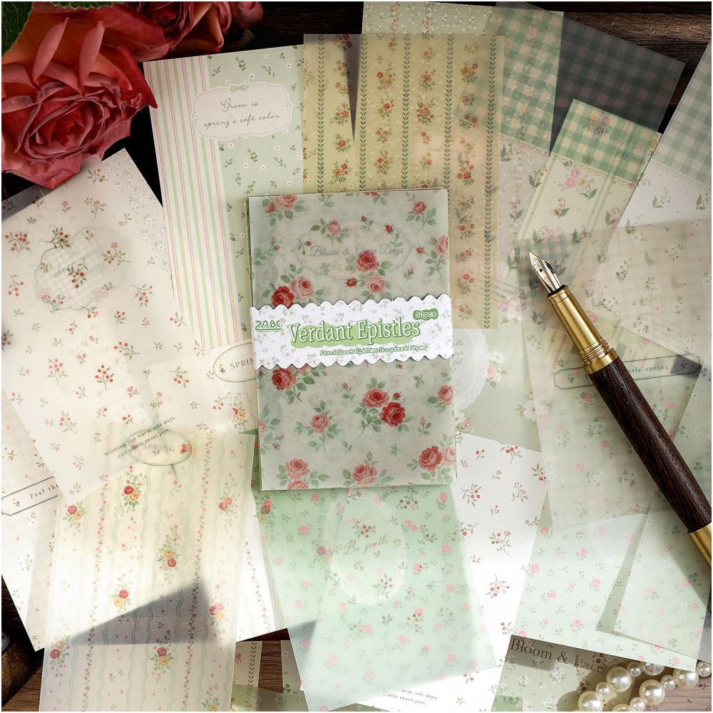 Floral Pattern Series Material Paper 10cm x 7cm 50 sheets 4 designs image 3