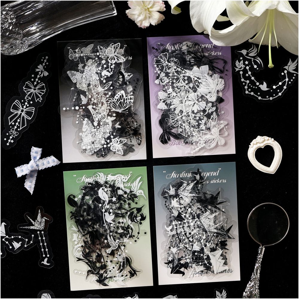 Black and White Silhouette PET Stickers 16psc 6 Designs image 2