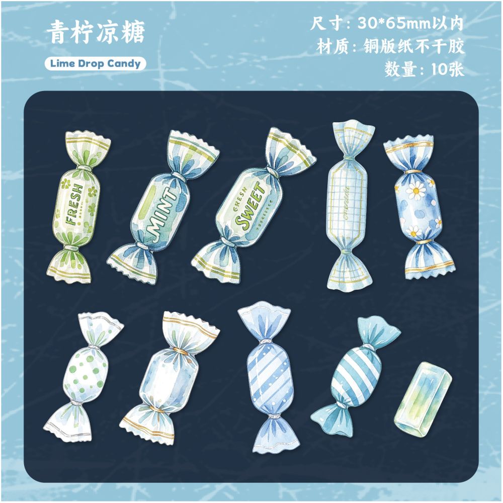 Candy Themed Paper Stickers 10psc 6 designs