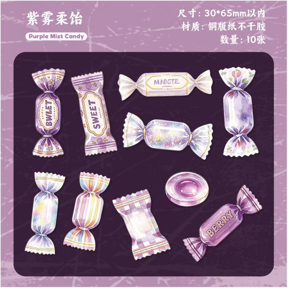 Candy Themed Paper Stickers 10psc 6 designs