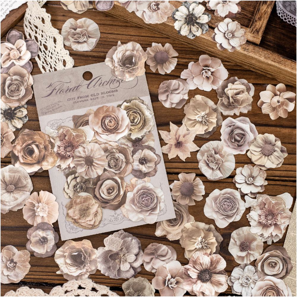 Vintage Blooms of Flowers Paper Stickers 40psc 6 Designs image 0