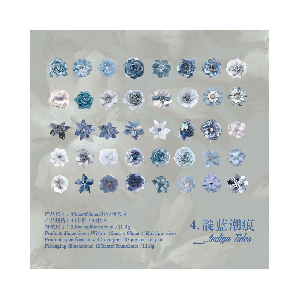 Vintage Blooms of Flowers Paper Stickers 40psc 6 Designs