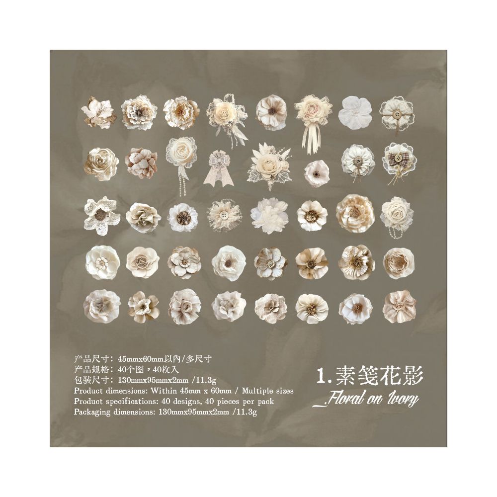 Vintage Blooms of Flowers Paper Stickers 40psc 6 Designs