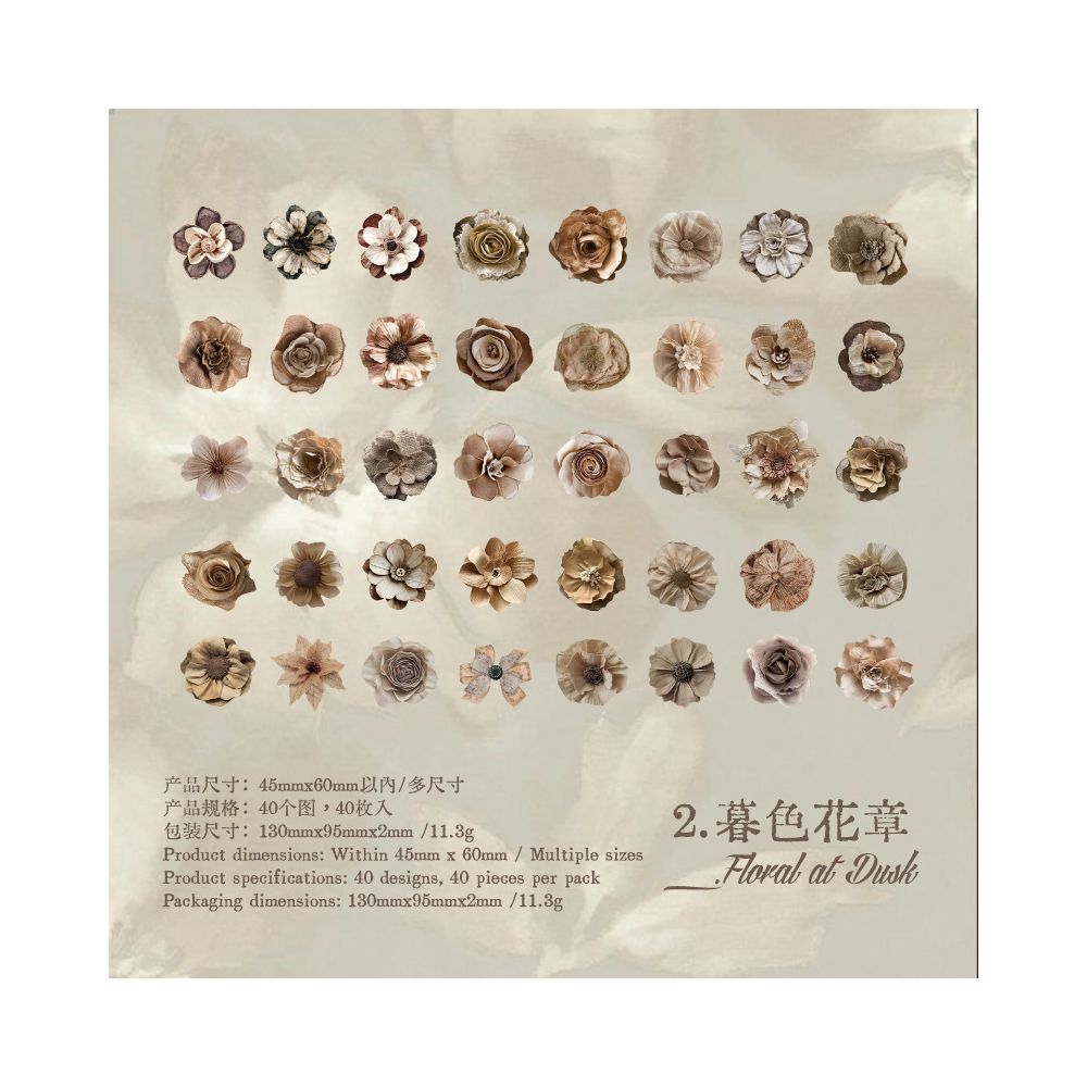Vintage Blooms of Flowers Paper Stickers 40psc 6 Designs