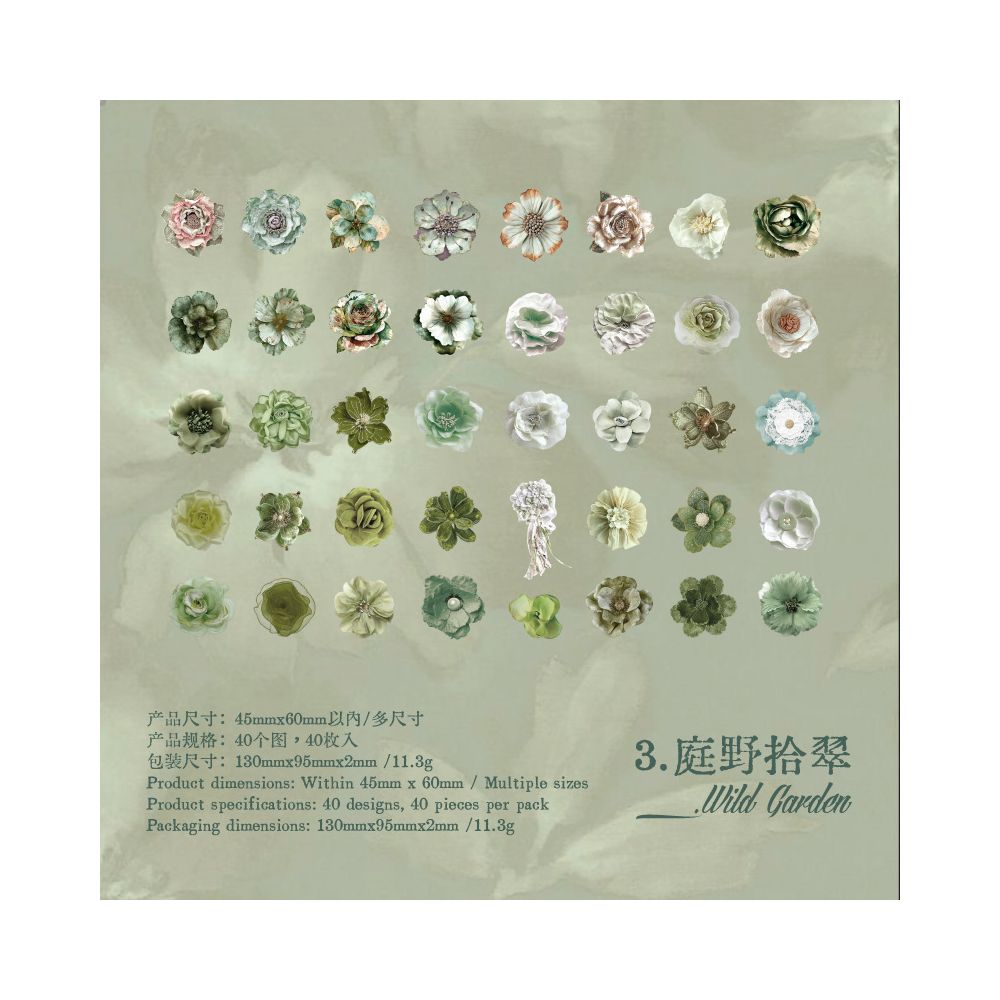 Vintage Blooms of Flowers Paper Stickers 40psc 6 Designs