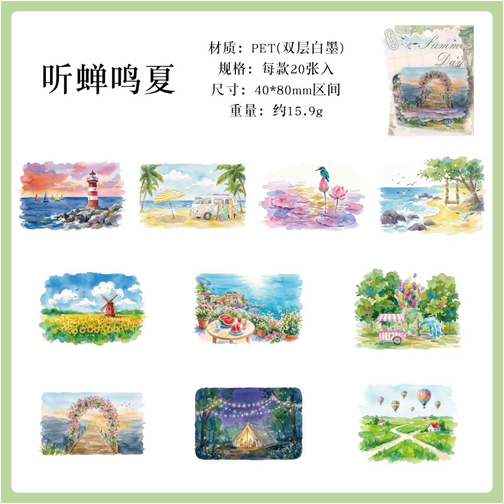 Four Seasons Landscape PET Stickers 20psc 4 variants