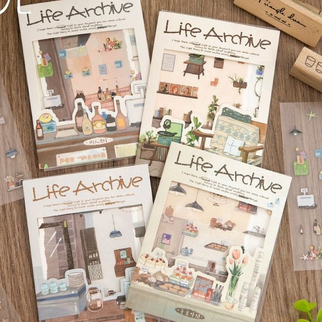 Casual Miniature Scenes PET Paper Stickers 2 sheets 4 Designs image 1