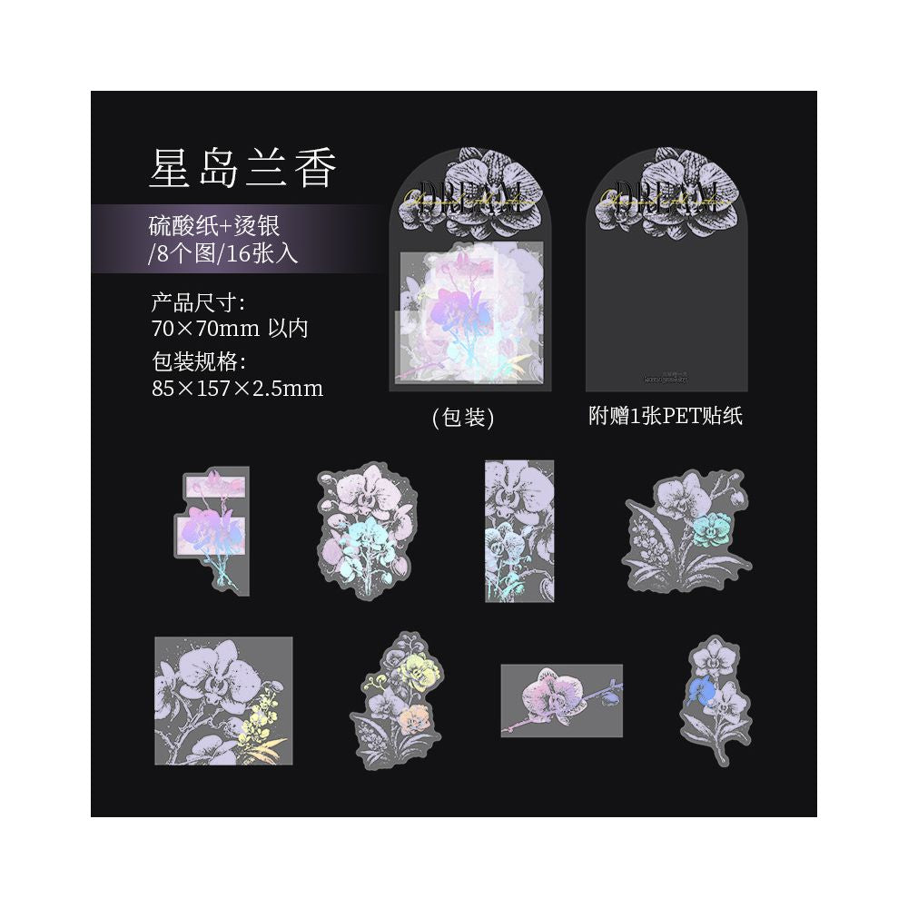 Dreamy Nature Series Decorative Silver Foil PET Stickers 16 Sheets 6 Styles