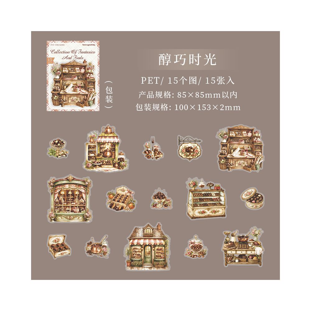 Fantasy Gleanings Series PET Stickers 6 Styles 15 Pcs