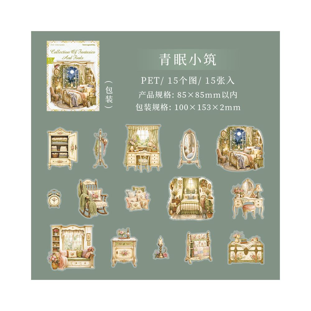 Fantasy Gleanings Series PET Stickers 6 Styles 15 Pcs