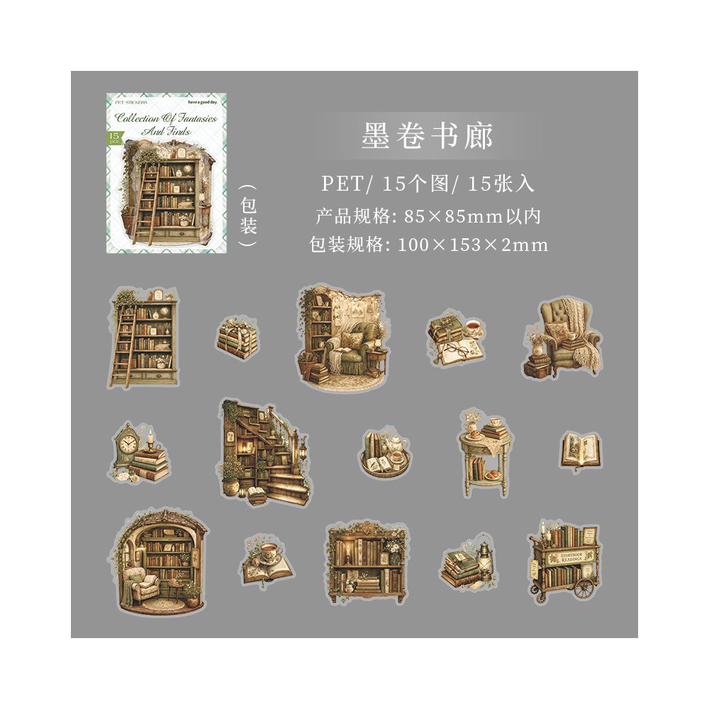 Fantasy Gleanings Series PET Stickers 6 Styles 15 Pcs