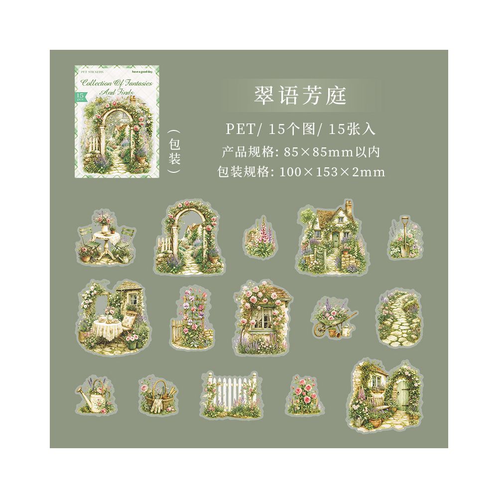 Fantasy Gleanings Series PET Stickers 6 Styles 15 Pcs