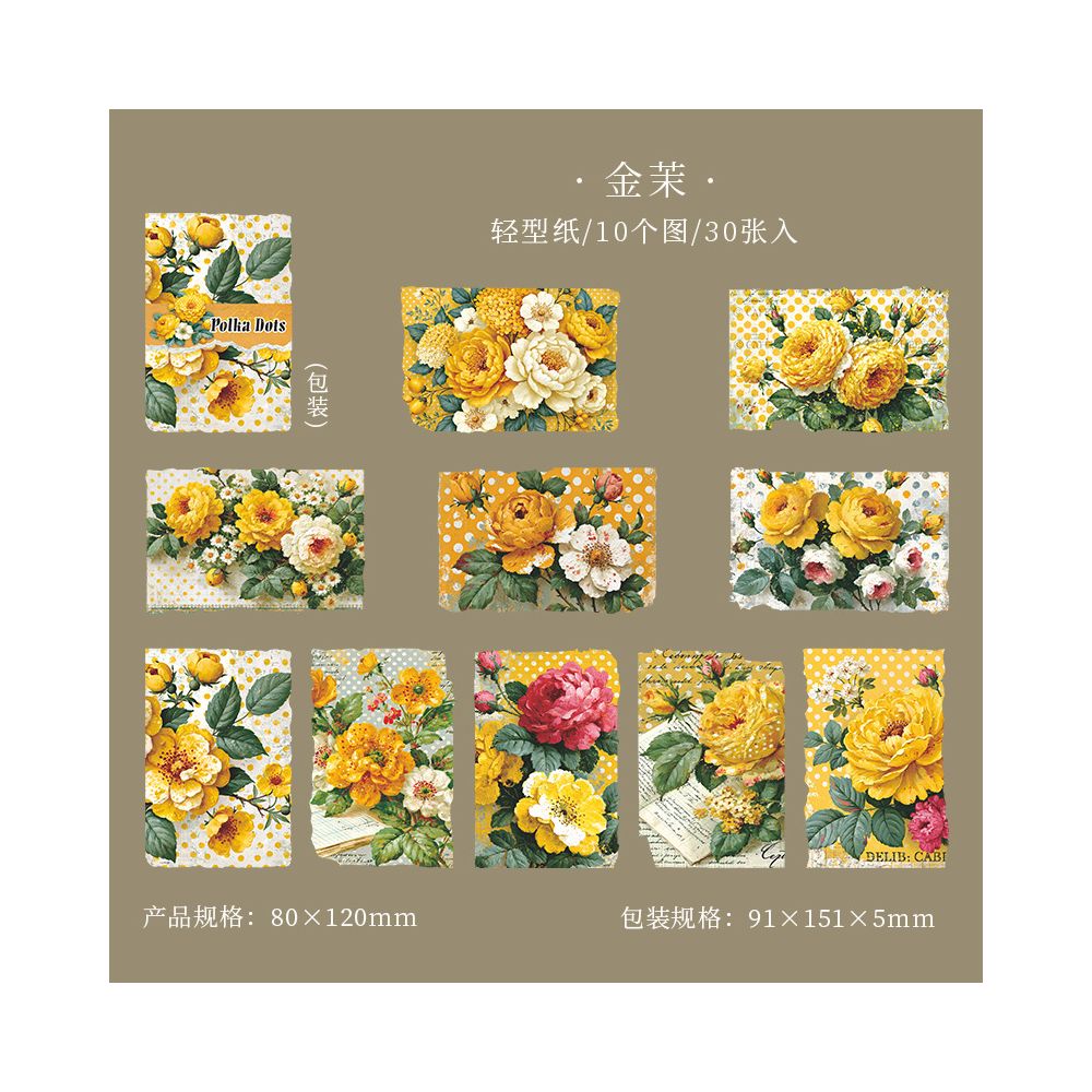 Floral Series Vintage Material Paper 6 Designs 30 Sheets