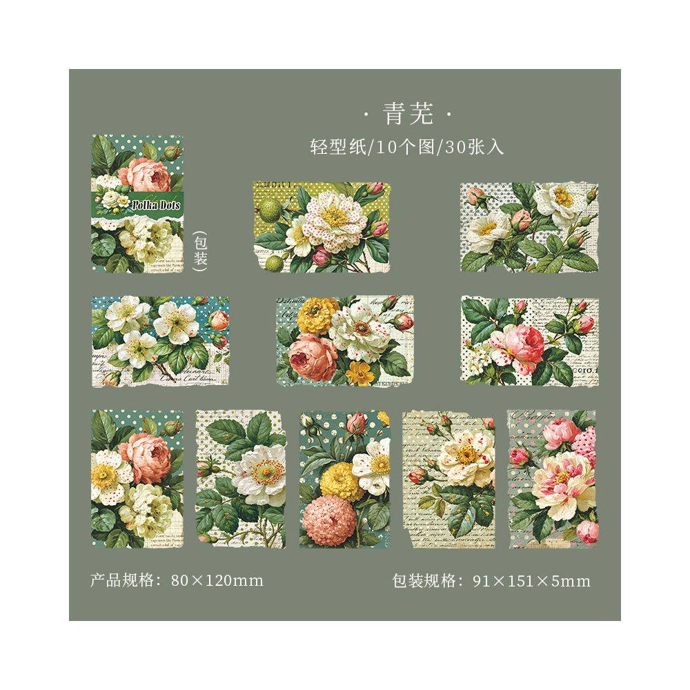 Floral Series Vintage Material Paper 6 Designs 30 Sheets
