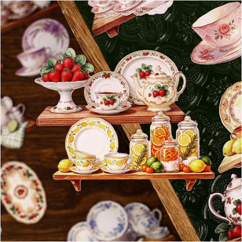 Kitchenware Series Teapot and Tableware Paper Stickers 6 Styles 10 Sheets image 1