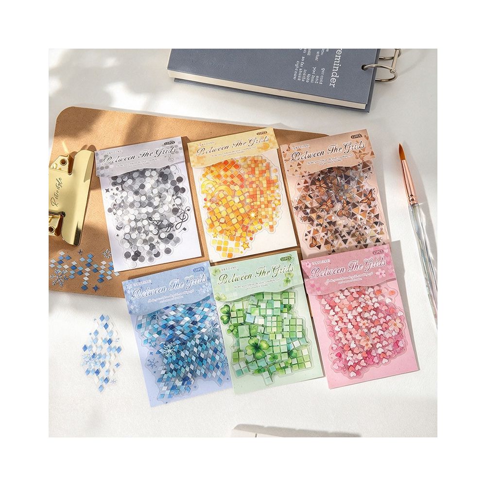 Grid Series Watercolor Mosaic PET Stickers 6 Designs 12 Pcs image 0