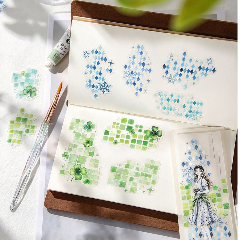 Grid Series Watercolor Mosaic PET Stickers 6 Designs 12 Pcs image 1