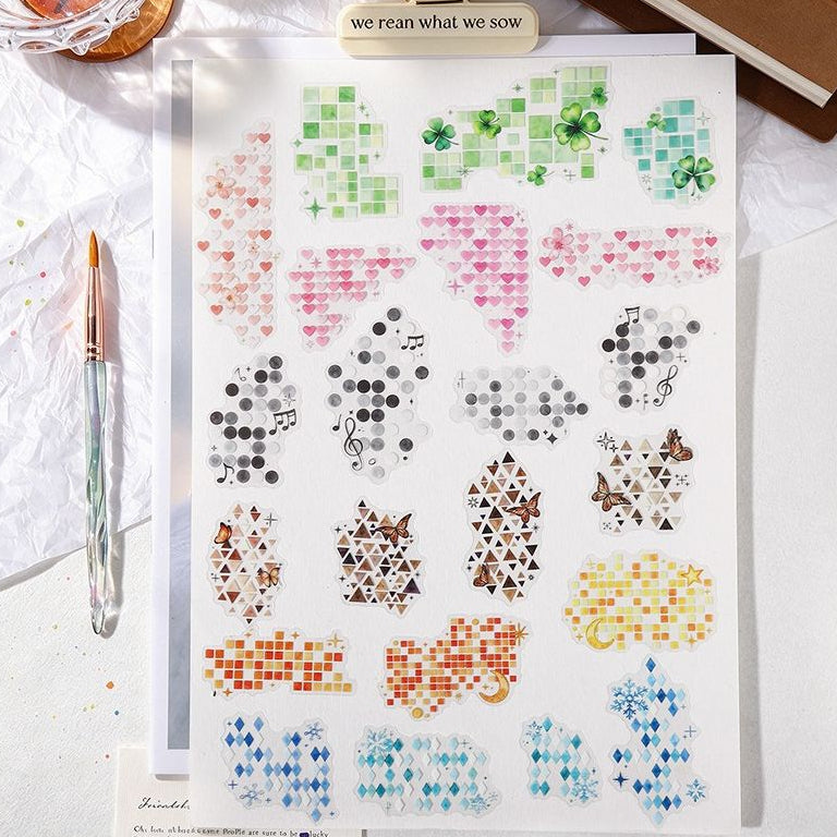 Grid Series Watercolor Mosaic PET Stickers 6 Designs 12 Pcs image 2