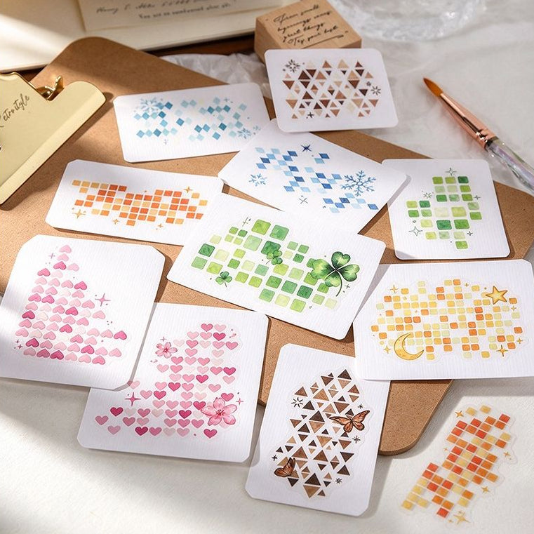 Grid Series Watercolor Mosaic PET Stickers 6 Designs 12 Pcs image 3