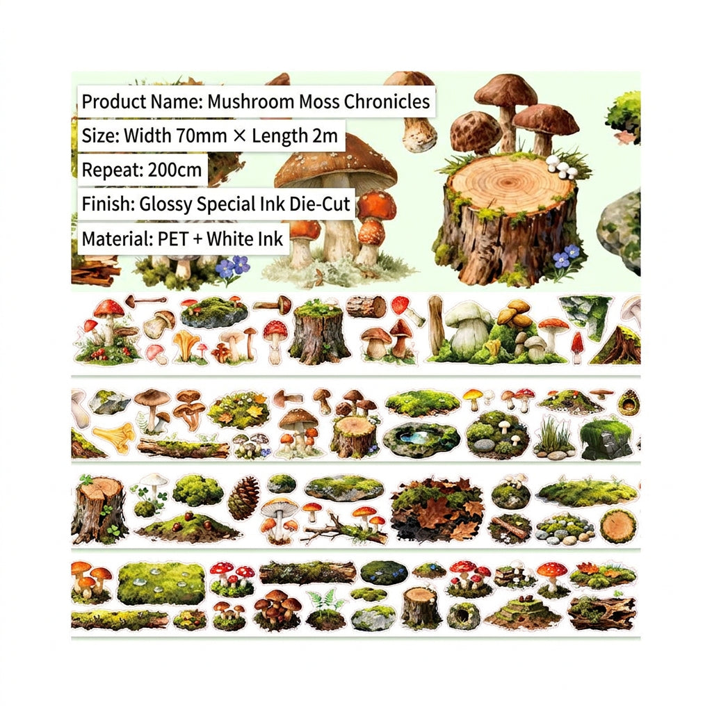 Fantasy Forest Mushroom Moss Landscape PET Tape 3 Styles