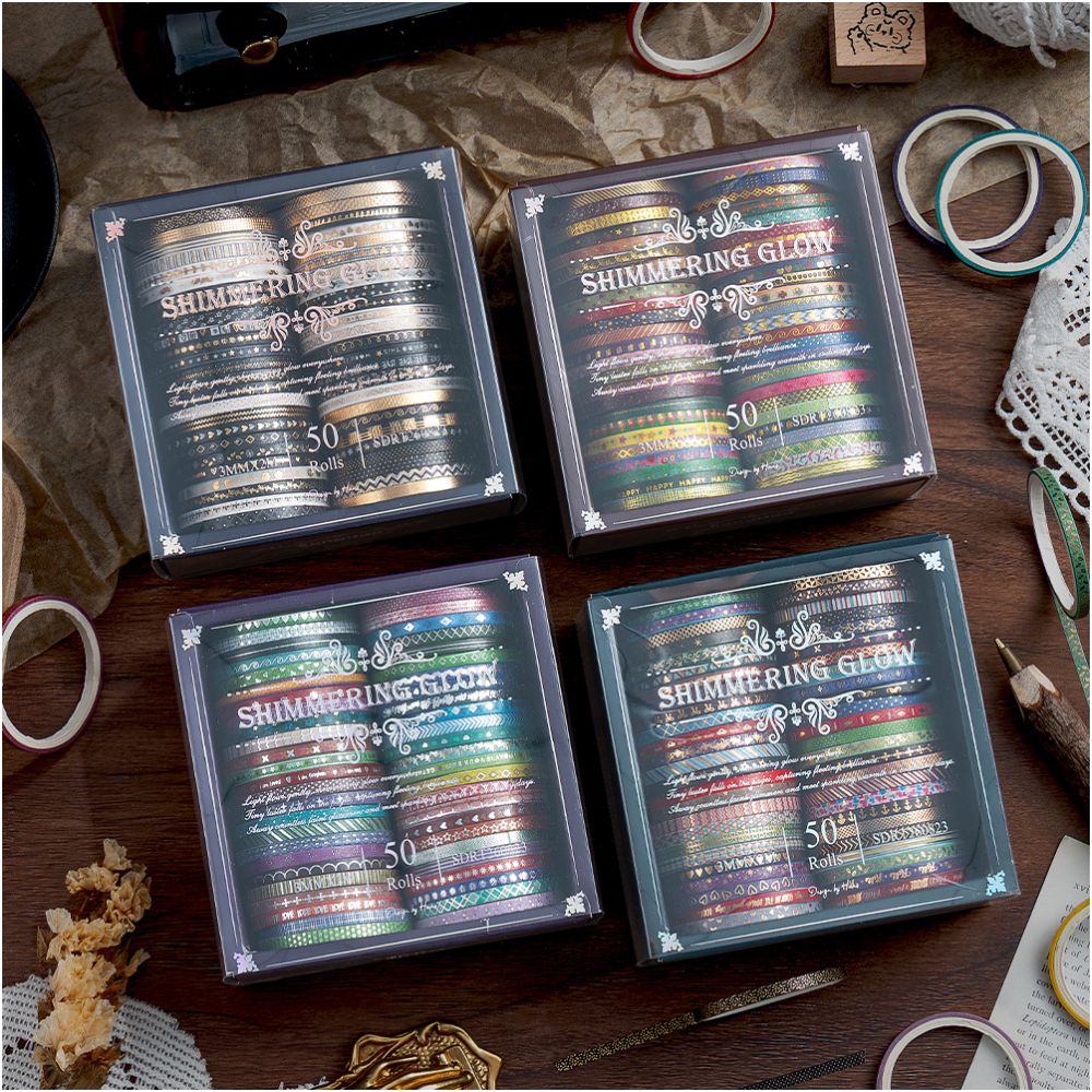 Gold Foil Multi Color Washi Tape Set 4 Styles 50 Pcs image 0