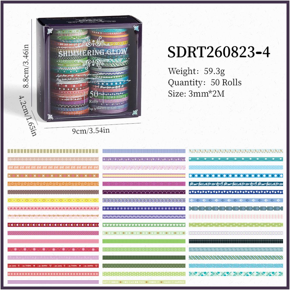 Gold Foil Multi Color Washi Tape Set 4 Styles 50 Pcs