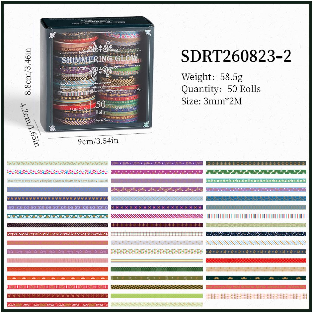 Gold Foil Multi Color Washi Tape Set 4 Styles 50 Pcs