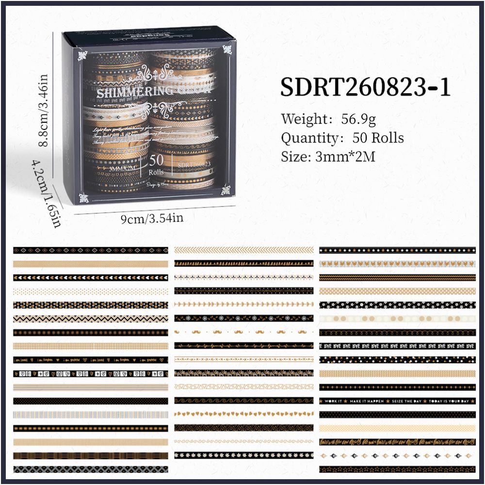 Gold Foil Multi Color Washi Tape Set 4 Styles 50 Pcs