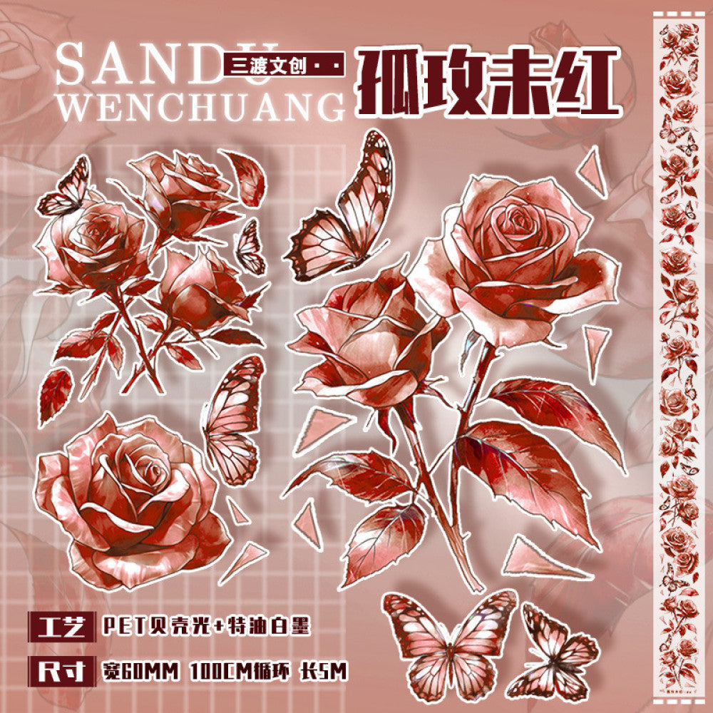 Red and bright Rose flower PET tape 5 cm 2 m image 0