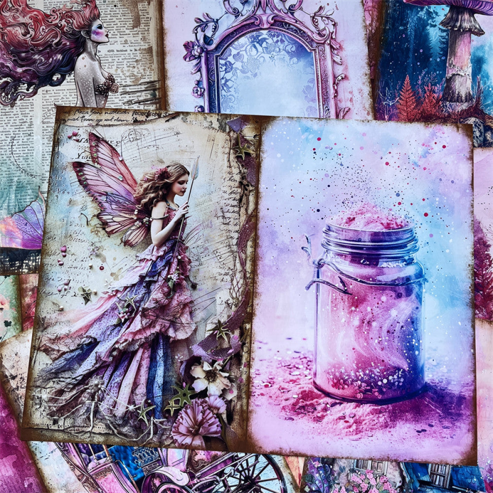 Retro magic elf mermaid background paper 8 sheets image 0